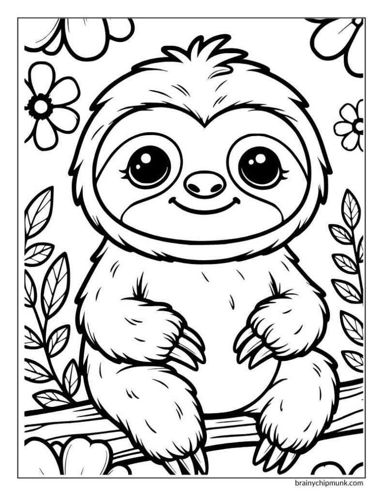 Sloth sitting in flowers.